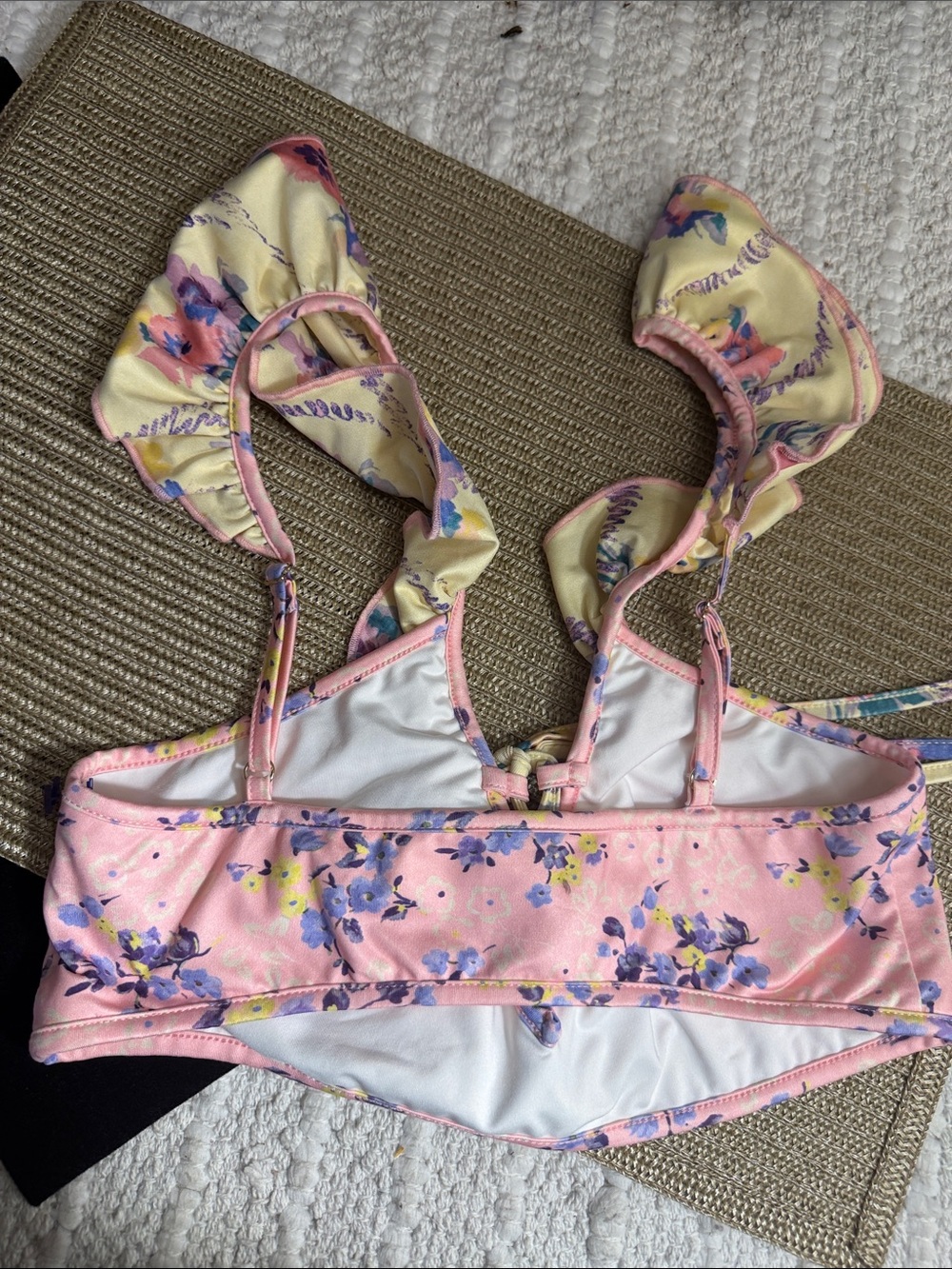 LoveShackFancy XS Pink Floral Ruffle Bikini Set Beaded Tie Front Coquette - Picture 5 of 11